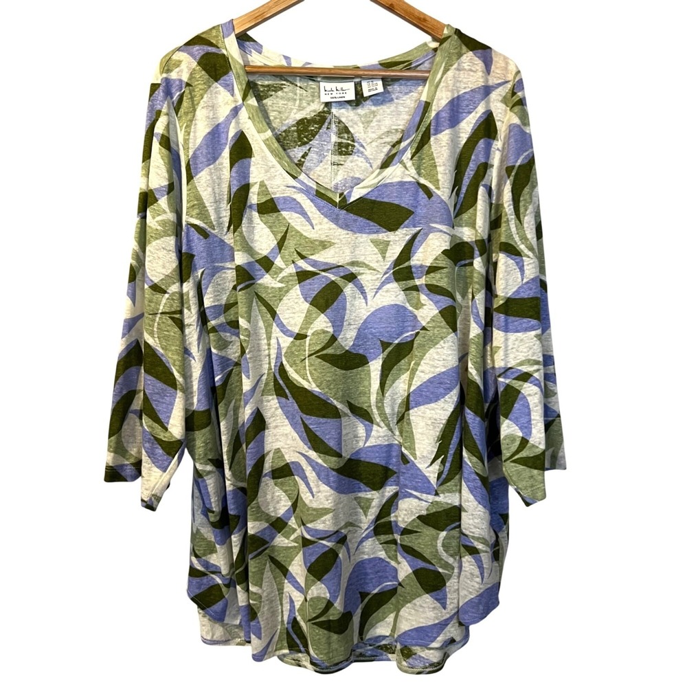 Nicole Miller New York‎ Womens V-Neck Linen Tunic Top 3X Summer Beach Coastal